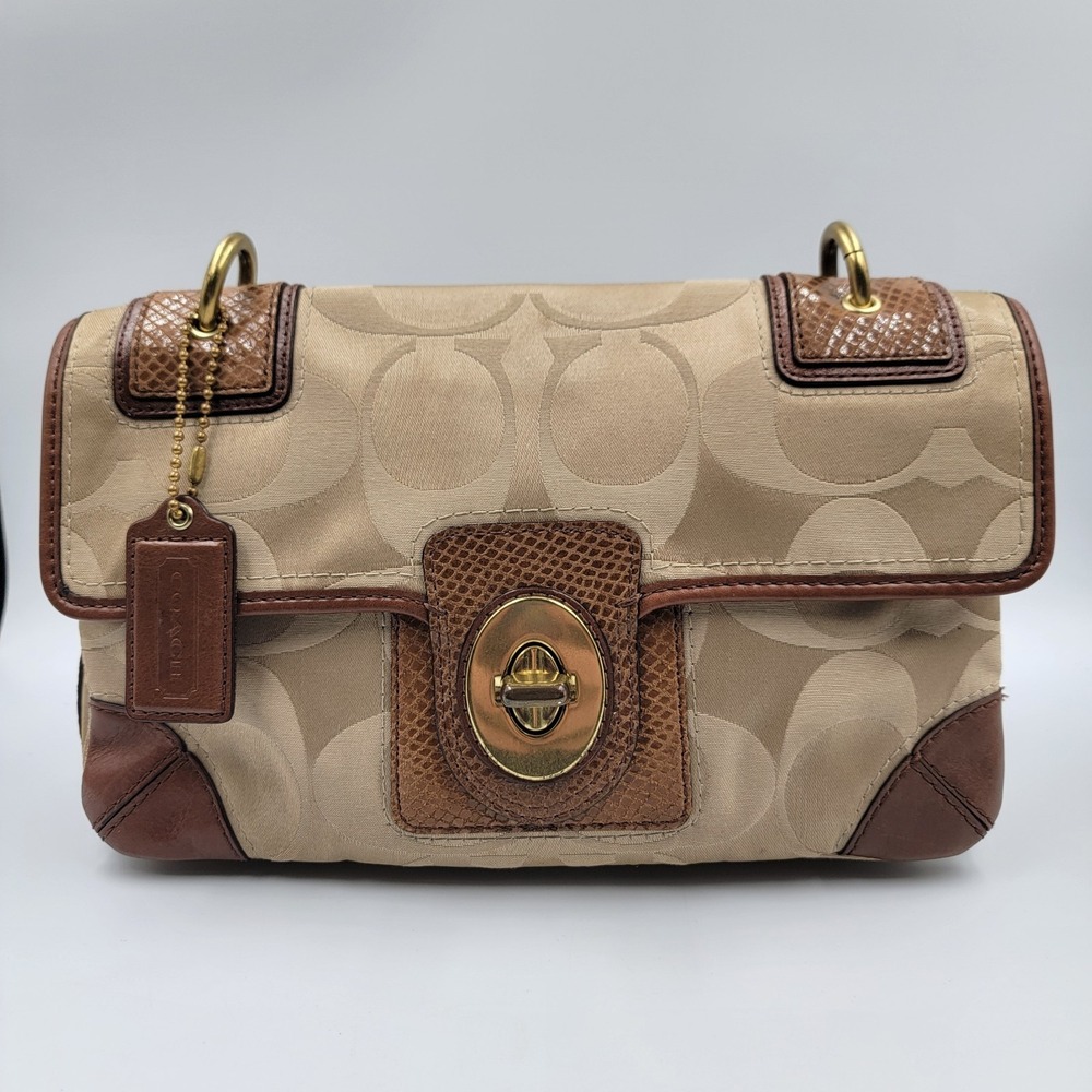 Vintage Coach J0969-14504 Peyton Beige Signature Sateen Brown snake Skin Y2k - Picture 14 of 14